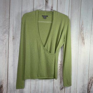 Ann Taylor Green V-Neck Faux Wrap Sweater
